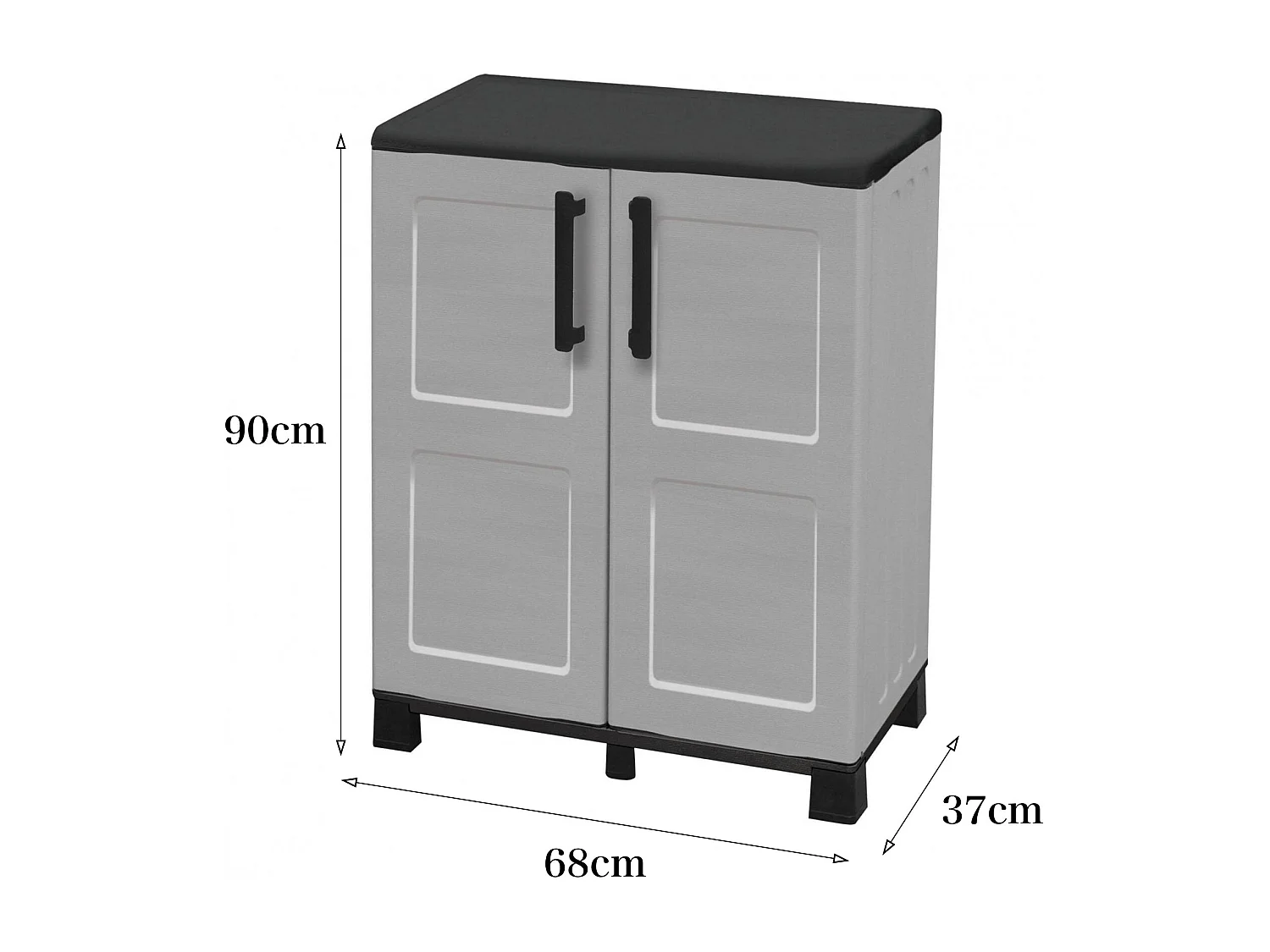 Armoire d'extérieur Wavre, Armoire de balcon polyvalente, Armoire d'extérieur 2 portes, 100% Made in Italy, 68x37h90 cm, Gris clair et noir, Finition à carreaux