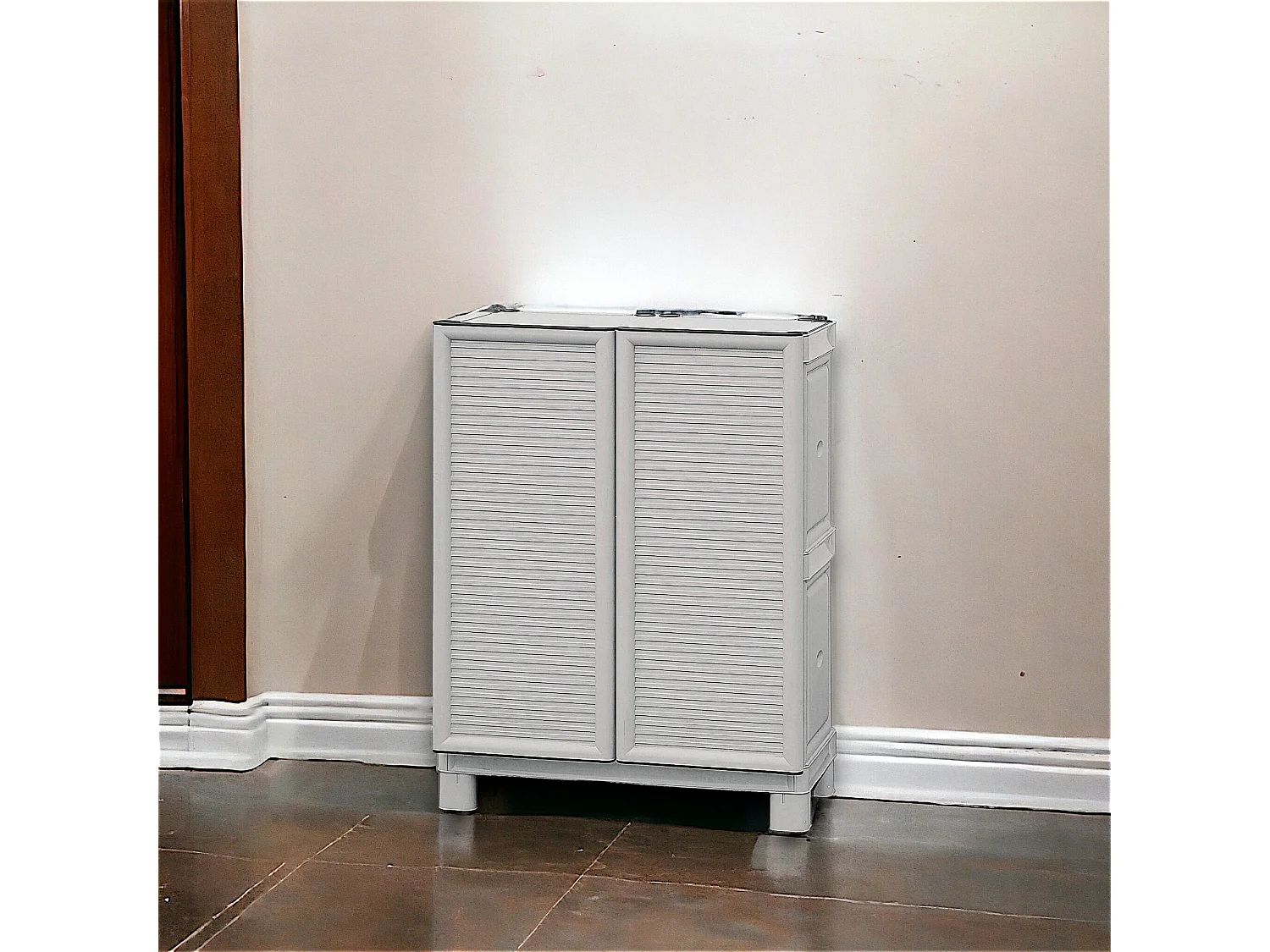 Armoire d'extérieur Waremme, Mobilier d'extérieur, Armoire de balcon polyvalente, Armoire d'extérieur, 100% Made in Italy, Gris clair, 70x39h92 cm