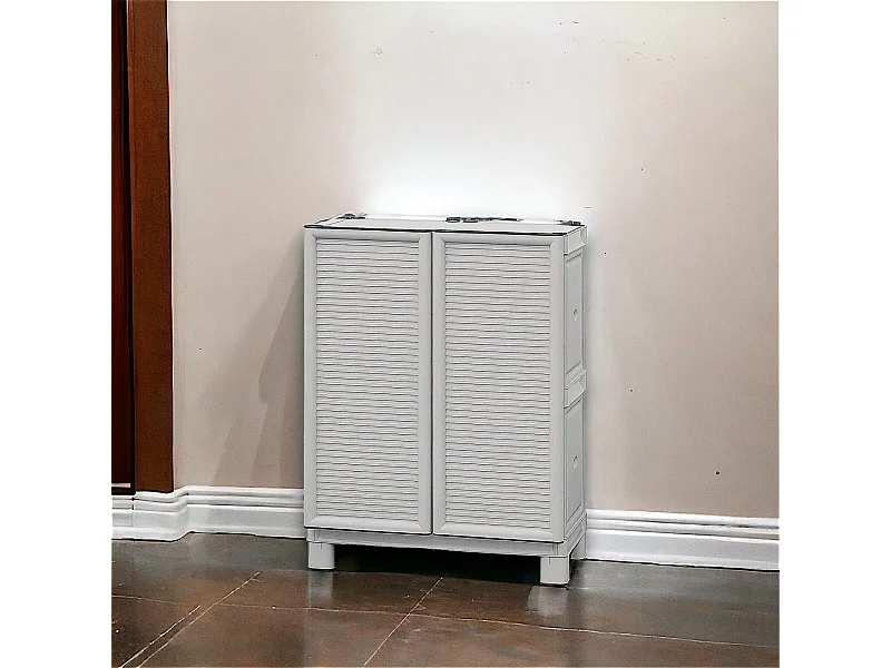 Armoire d'extérieur Waremme, Mobilier d'extérieur, Armoire de balcon polyvalente, Armoire d'extérieur, 100% Made in Italy, Gris clair, 70x39h92 cm