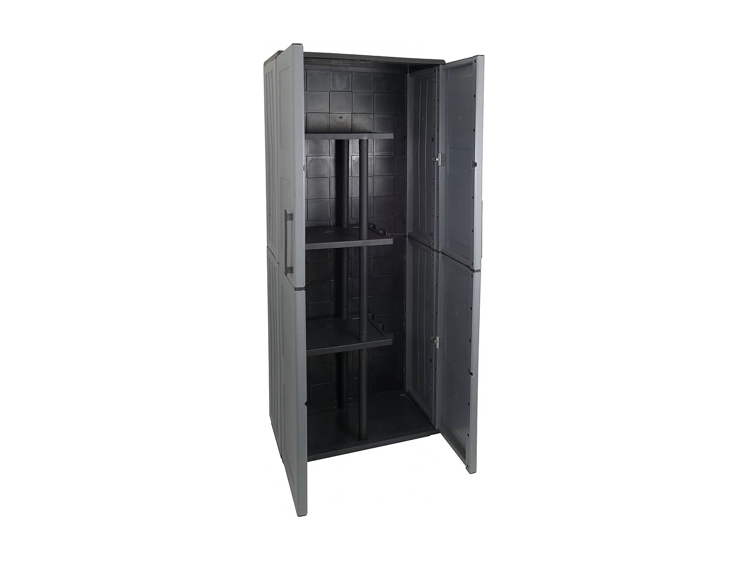 Armoire d'extérieur Geel, Armoire porte-balai polyvalente, Armoire d'extérieur 2 portes, 100% Made in Italy, Finition damier, 68x37h163 cm, Gris et Noir
