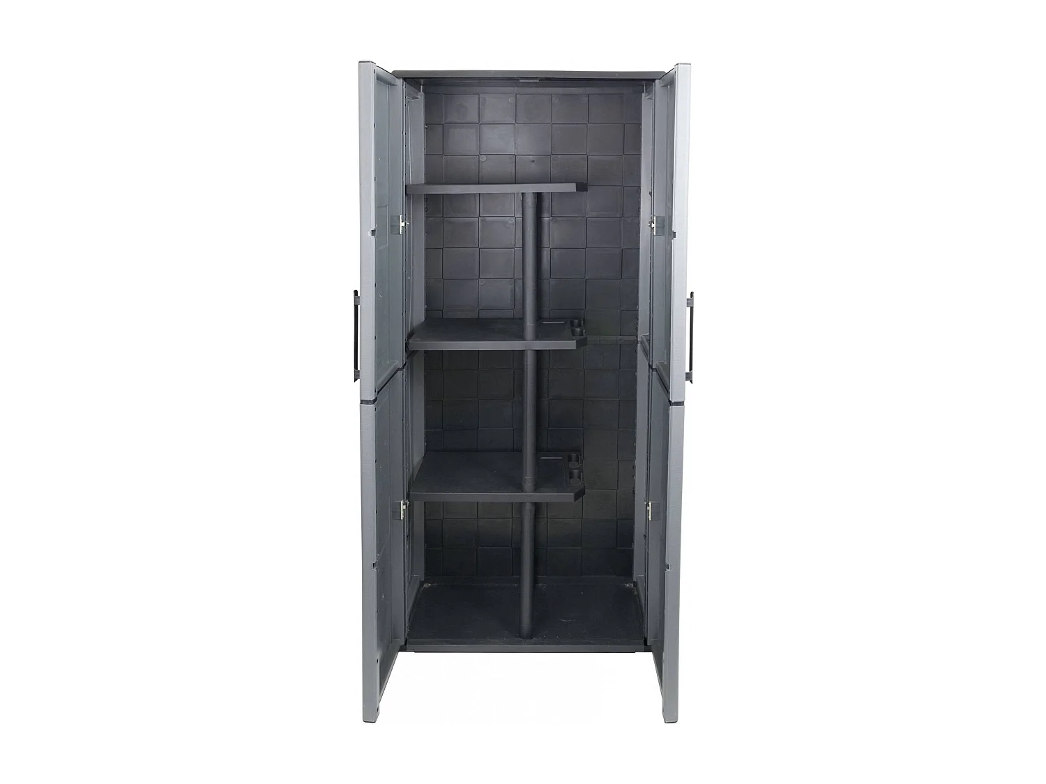 Armario de exterior Dargentes, Mueble portaescobas multiusos, mueble de exterior de 2 puertas, 100% Made in Italy, Acabado cuadros, 68x37h163 cm, Gris y Negro