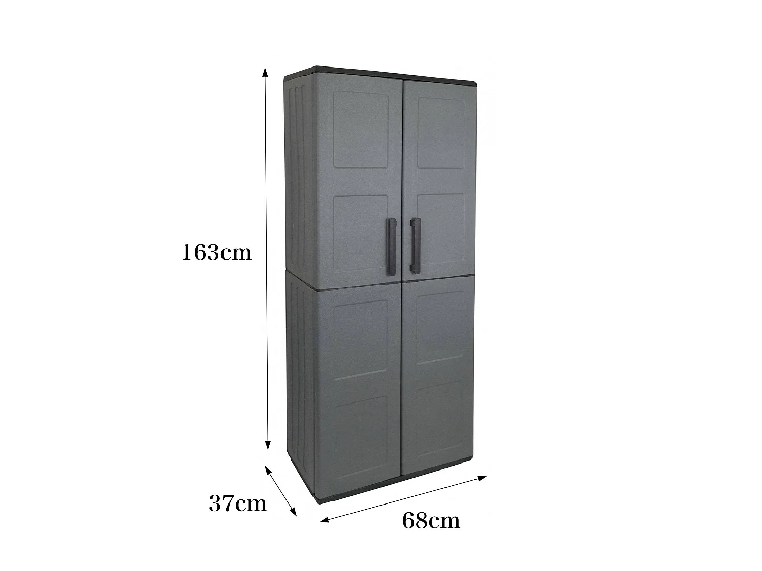 Dargentes buitenkast, Multifunctionele bezemkast, 2-deurs buitenkast, 100% Made in Italy, Vierkante afwerking, 68x37h163 cm, Grijs en Zwart
