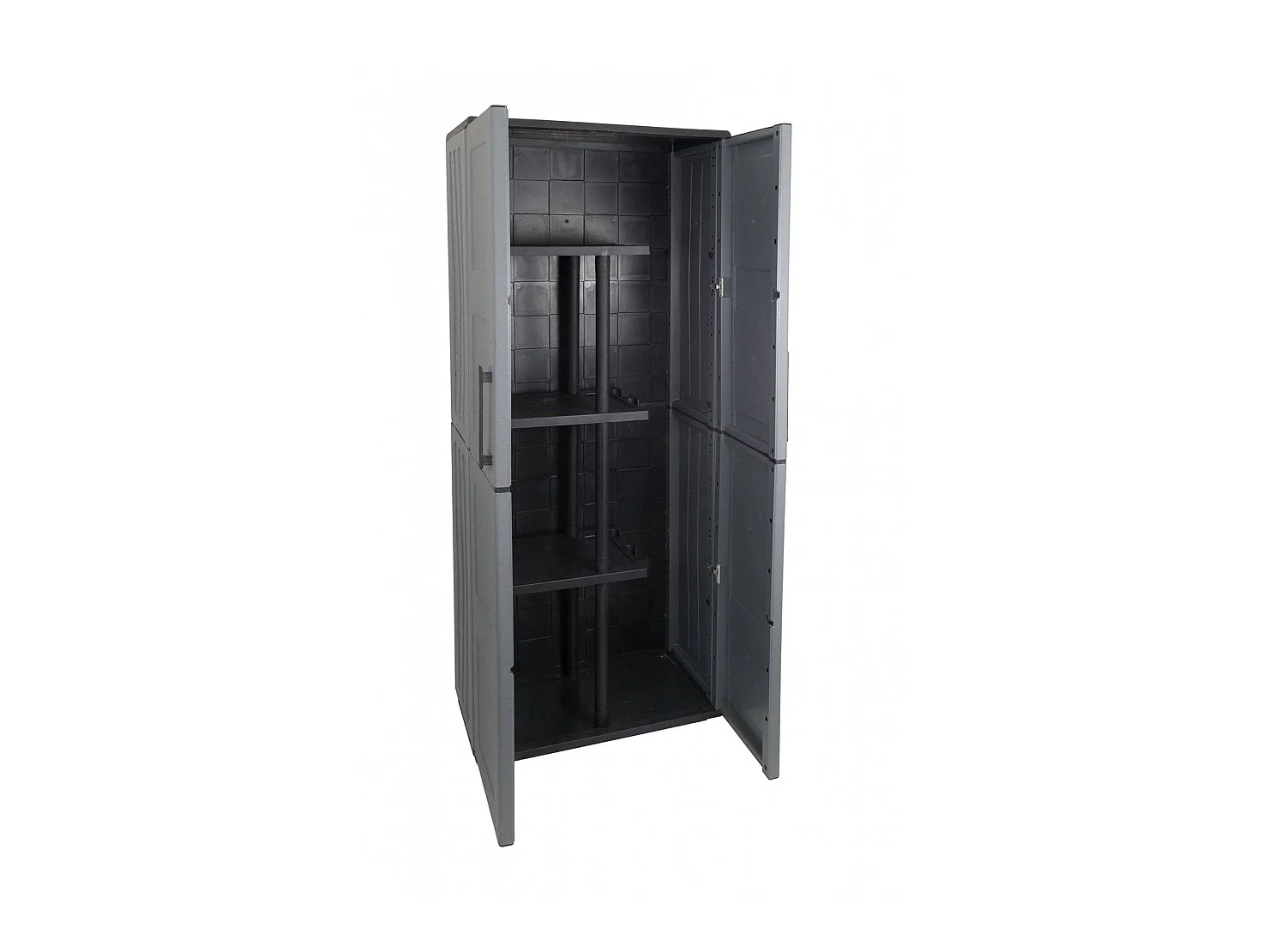 Dargentes buitenkast, Multifunctionele bezemkast, 2-deurs buitenkast, 100% Made in Italy, Vierkante afwerking, 68x37h163 cm, Grijs en Zwart