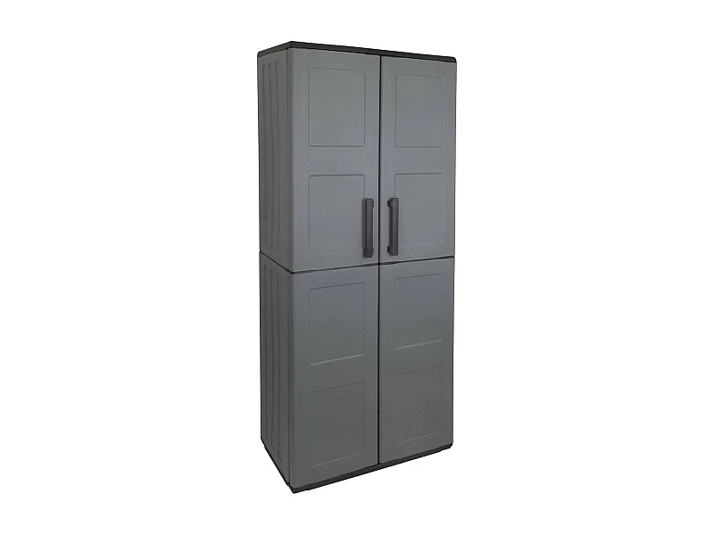 Armoire d'extérieur Geel, Armoire porte-balai polyvalente, Armoire d'extérieur 2 portes, 100% Made in Italy, Finition damier, 68x37h163 cm, Gris et Noir