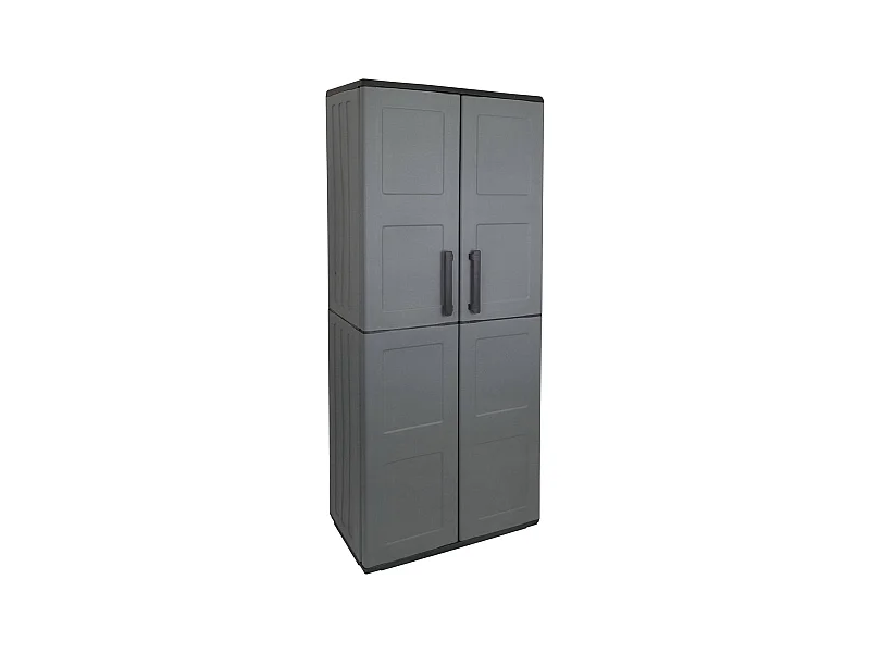 Armoire d'extérieur Geel, Armoire porte-balai polyvalente, Armoire d'extérieur 2 portes, 100% Made in Italy, Finition damier, 68x37h163 cm, Gris et Noir
