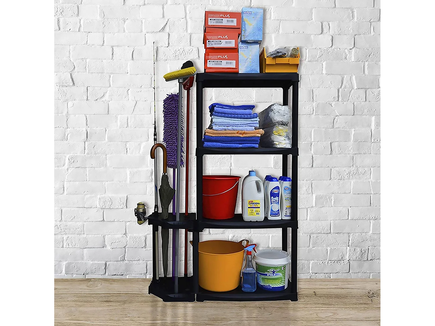 Dallegrett buitengarderobe, Buitenplank, Multifunctionele balkongarderobe met 2 planken, 100% Made in Italy, 89x30h133 cm, Antraciet