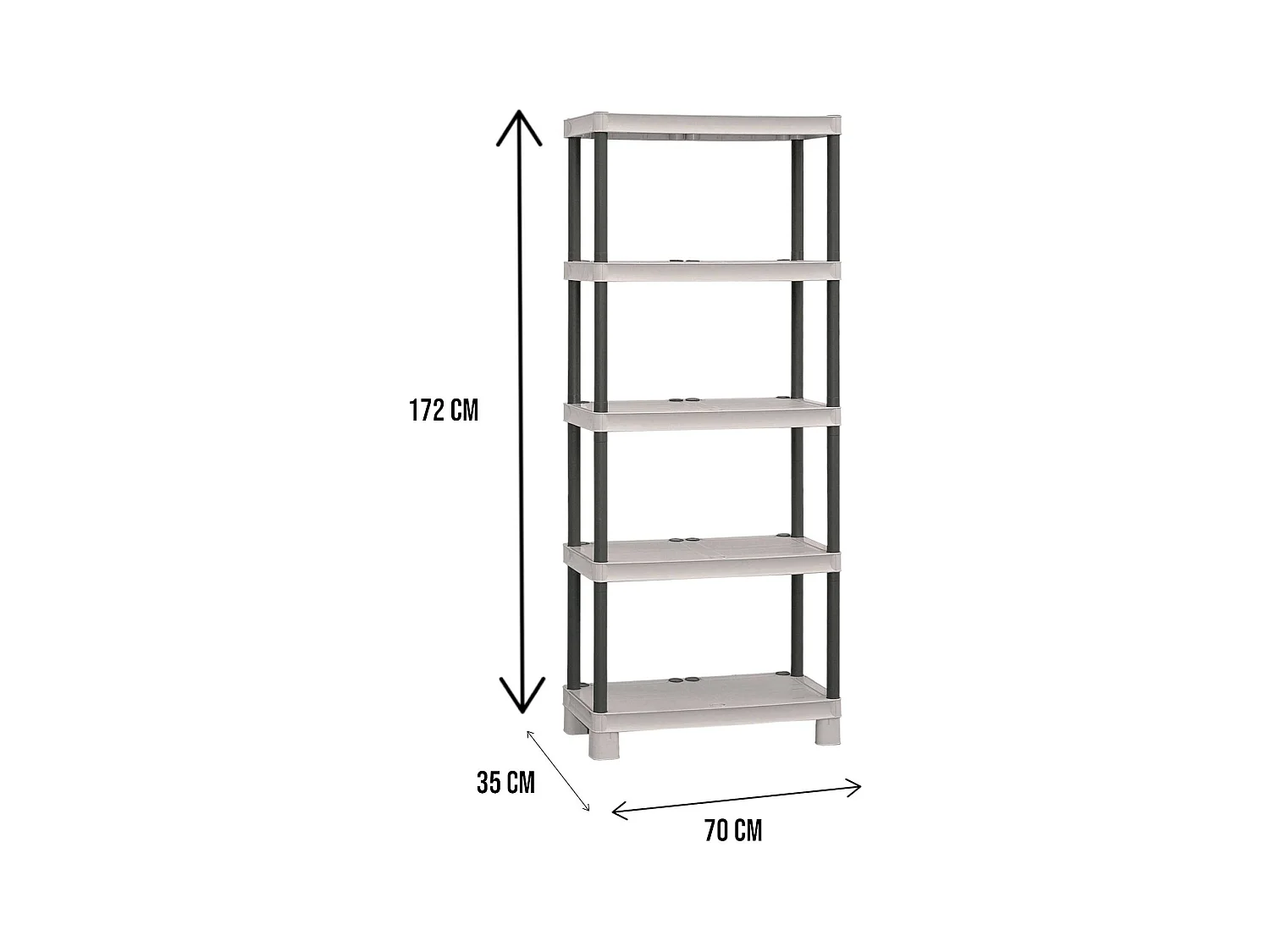 Armoire d'extérieur Perwez, Etagère d'extérieur, Armoire de balcon polyvalente avec 3 étagères, 100% Made in Italy, 70x35h172 cm, Gris clair et noir