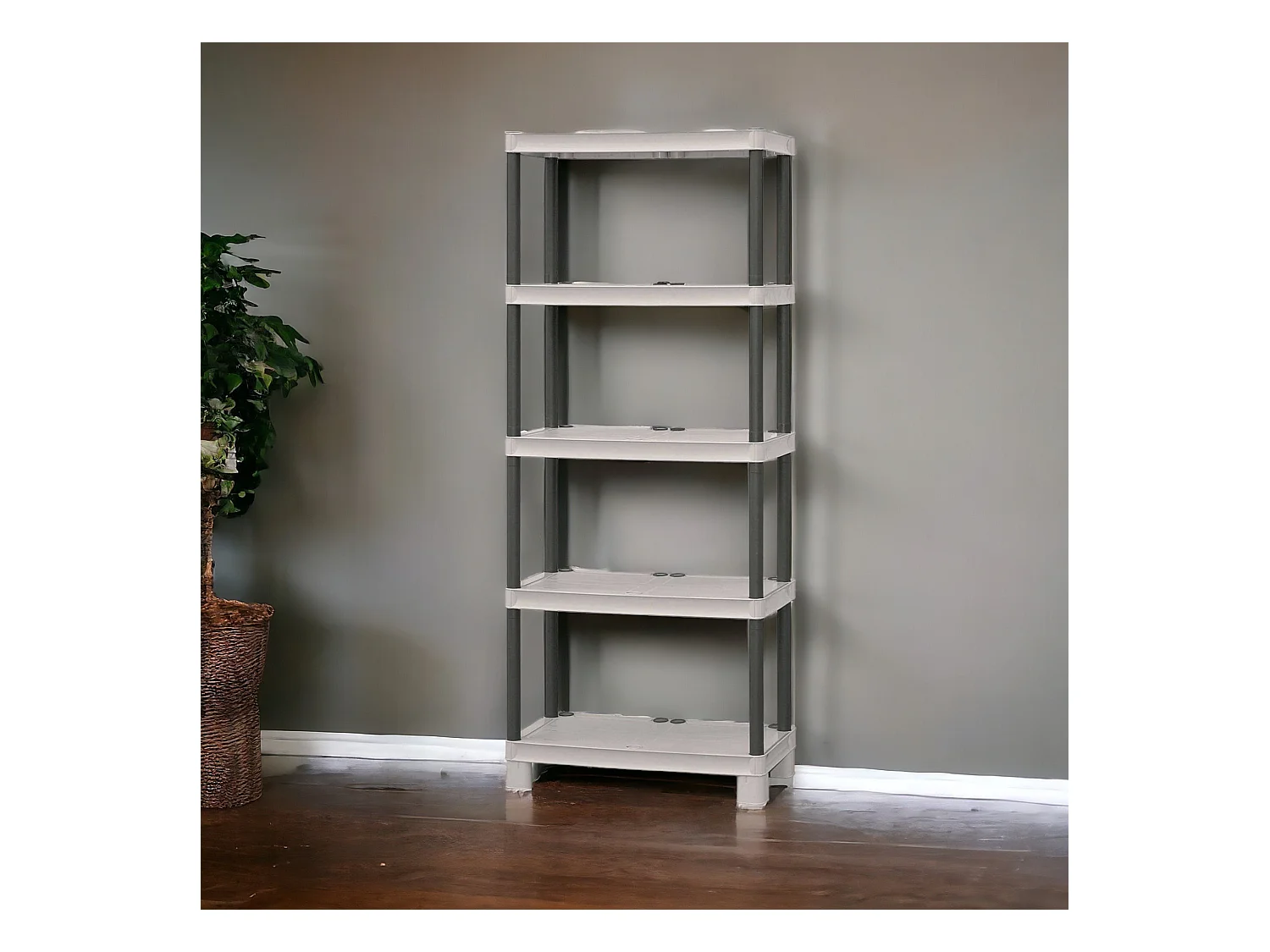 Armoire d'extérieur Perwez, Etagère d'extérieur, Armoire de balcon polyvalente avec 3 étagères, 100% Made in Italy, 70x35h172 cm, Gris clair et noir