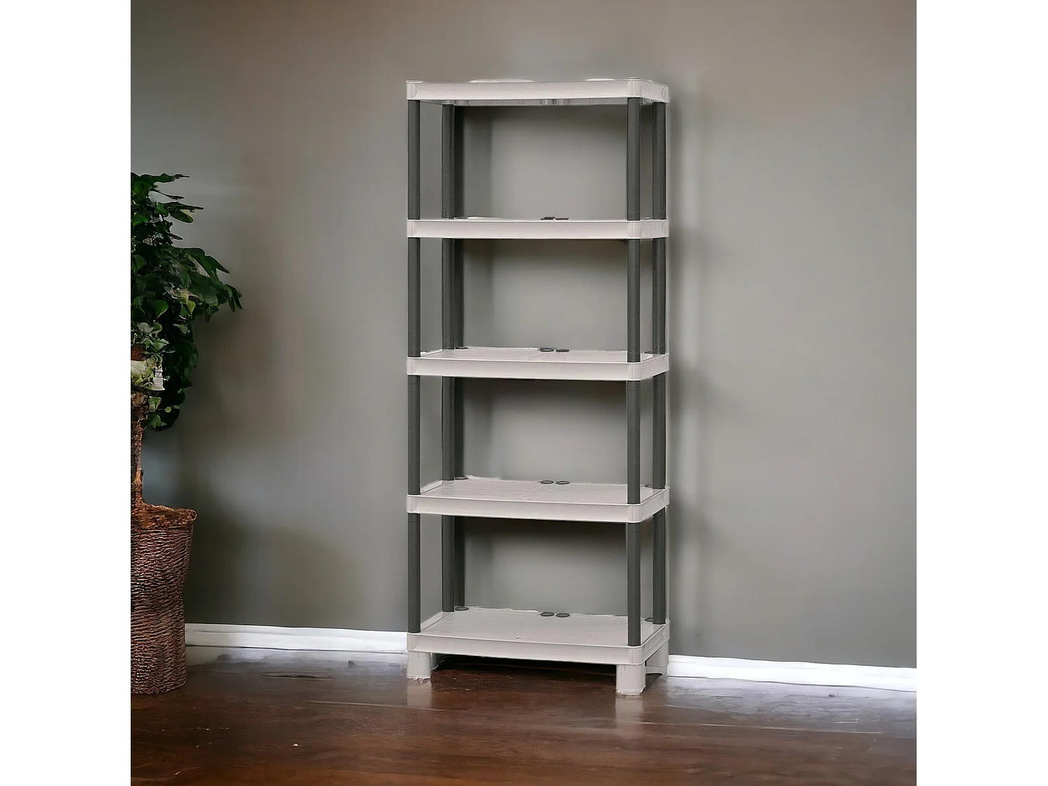 Armário ao ar livre Dbenedett, Prateleira ao ar livre, Armário de varanda multiuso de 3 prateleiras, 100% Made in Italy, 70x35h172 cm, Cinza claro e preto