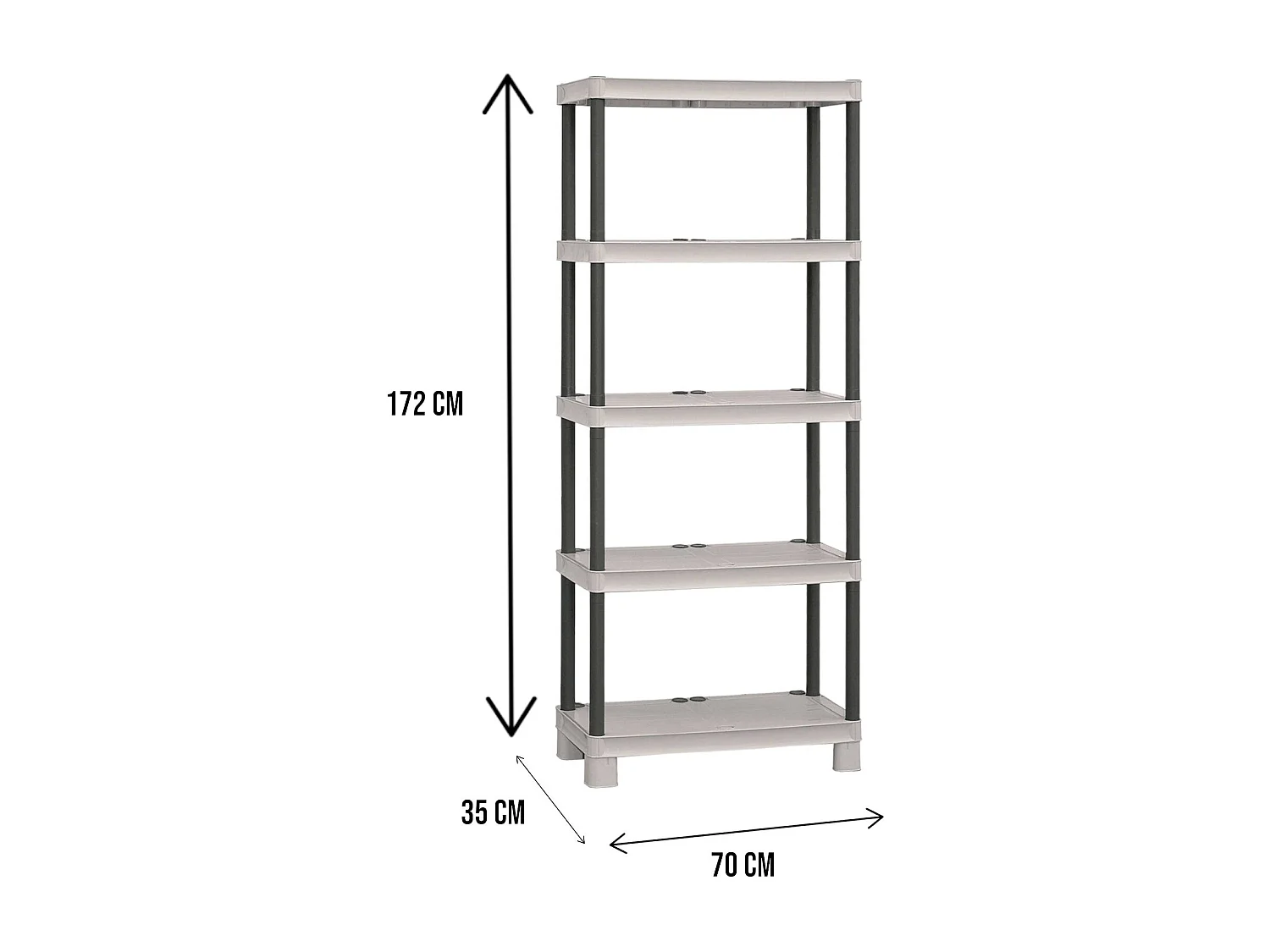 Armário ao ar livre Dbenedett, Prateleira ao ar livre, Armário de varanda multiuso de 3 prateleiras, 100% Made in Italy, 70x35h172 cm, Cinza claro e preto