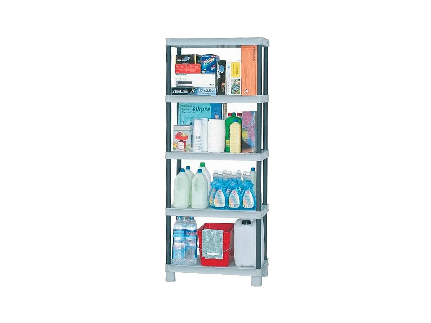 Armário ao ar livre Dbenedett, Prateleira ao ar livre, Armário de varanda multiuso de 3 prateleiras, 100% Made in Italy, 70x35h172 cm, Cinza claro e preto