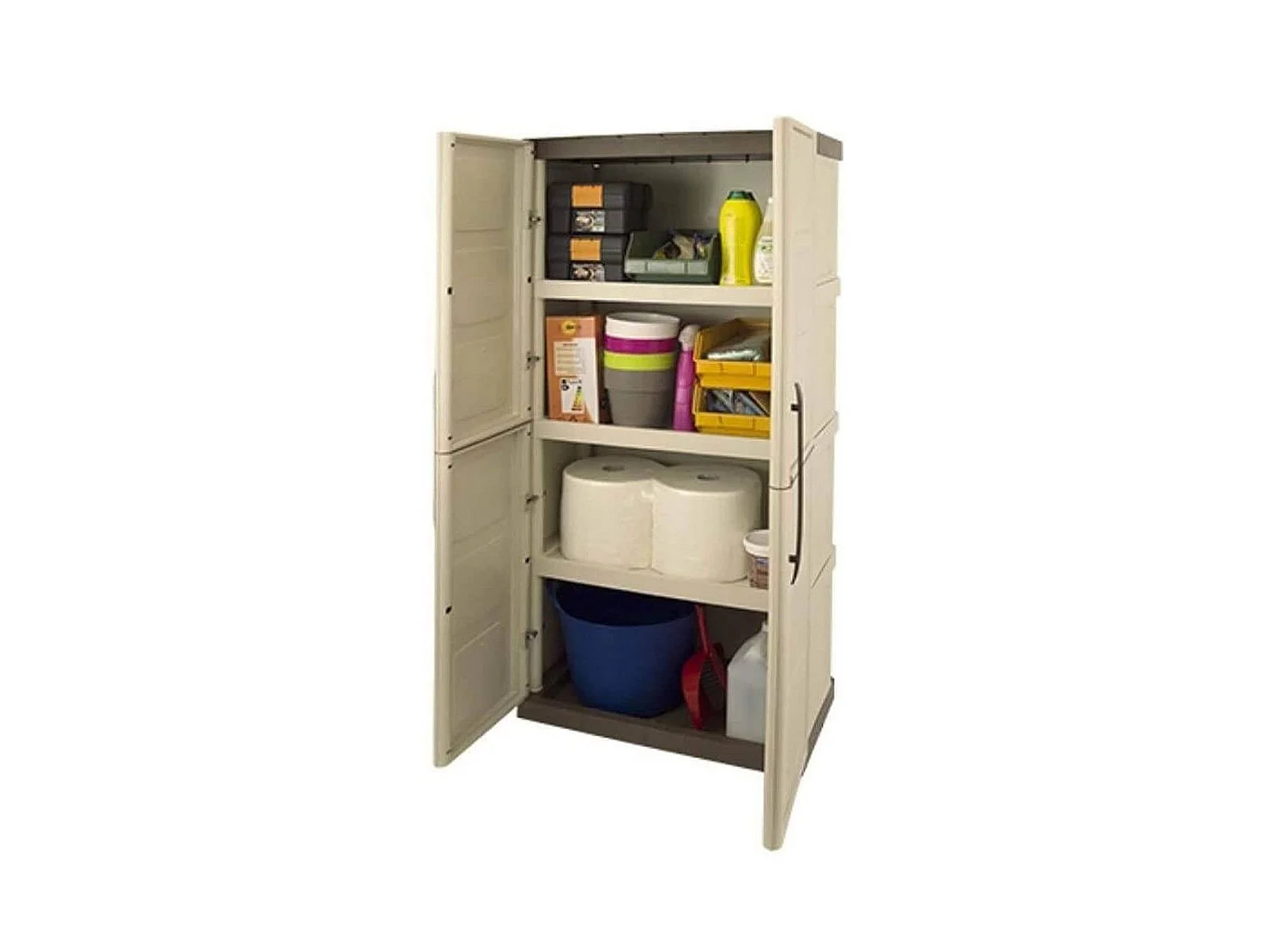 Dbattistin-AuÃŸengarderobe, Mehrzweck-Balkonschrank, 2-türiger AuÃŸenschrank, 100 % Made in Italy, Beige und Braun, kariertes Finish, 70 x 39 x 165 cm