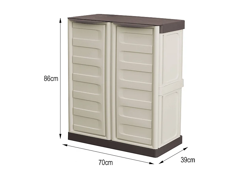 Armario de exterior Dambrosi, Armario de balcón multiusos, Mueble de exterior con 2 puertas, 100% Made in Italy, Beige y Marrón, 70x39h86 cm, Acabado rayas