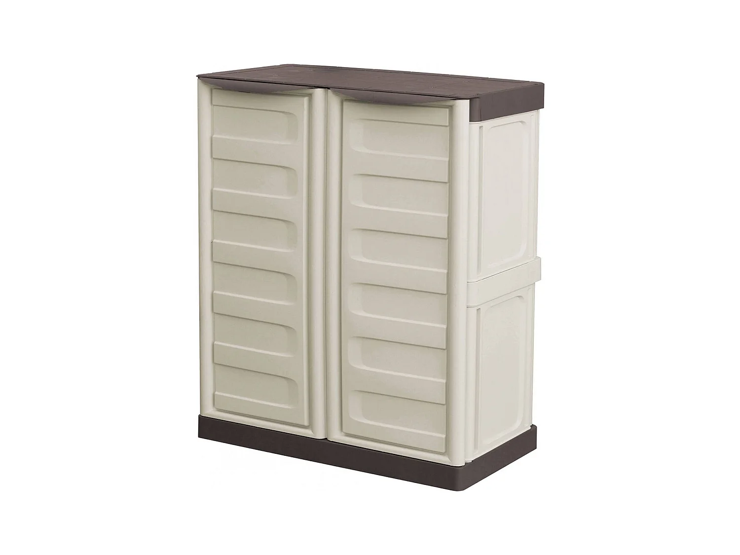 Armoire d'extérieur Courtrai, Armoire de balcon polyvalente, Mobilier d'extérieur avec 2 portes, 100% Made in Italy, Beige et Marron, 70x39h86 cm, Finition rayée