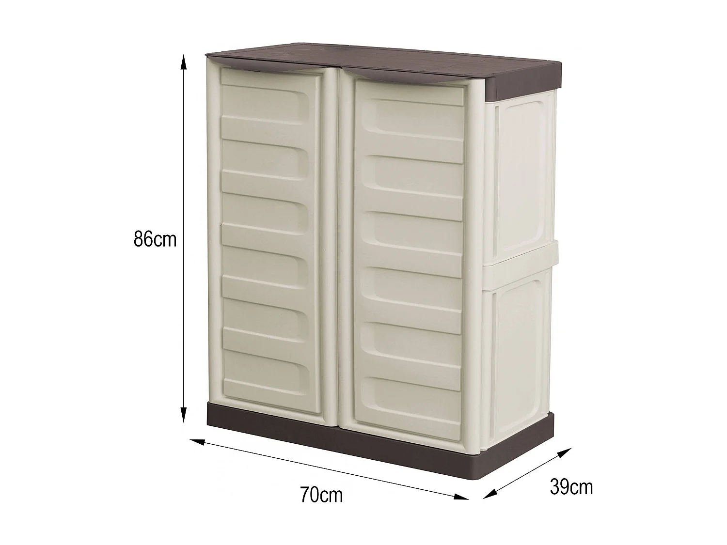 Dambrosi buitengarderobe, Multifunctionele balkongarderobe, 2-deurs buitenkast, 100% Made in Italy, Beige en Bruin, 70x39h86 cm, Gestreepte afwerking