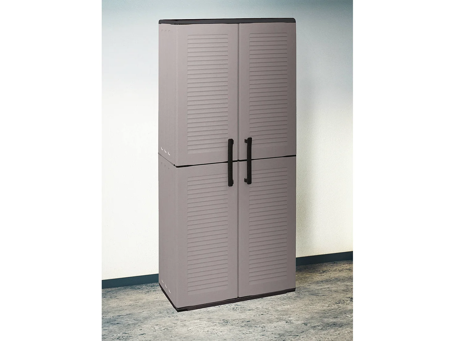 ArmáriosOu exterior Dambrosin, Armário de varanda, Armário multiuso com prateleiras, 100% Made in Italy, 68x37h163 cm, Cinza e Preto, Acabamento em linhas