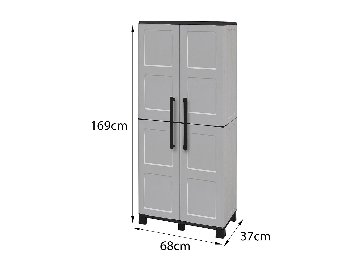 Dbesaggi buitengarderobe, Multifunctionele balkonkast 2 deuren, 100% Made in Italy, 68x37h169 cm, Lichtgrijs en Zwart, Schilderafwerking