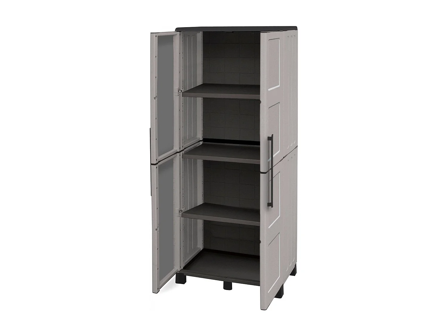 Armário de exterior Dbesaggi, Armário de varanda multiusos com 2 portas, 100% Made in Italy, 68x37h169 cm, Cinza claro e preto, Acabamento de quadros