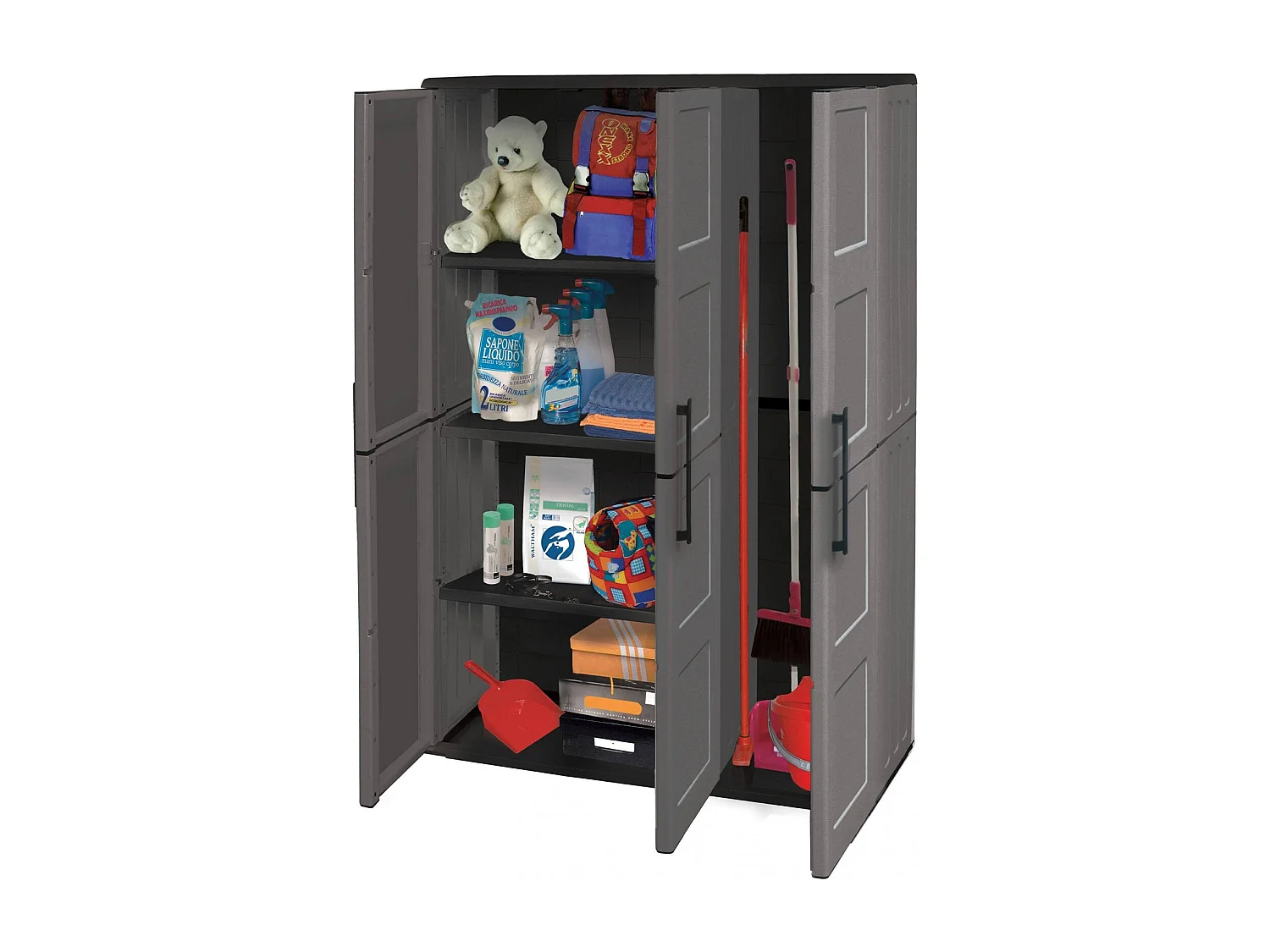 Armoire d'extérieur Bilzen, Mobilier d'extérieur, Armoire de balcon polyvalente, 100% Made in Italy, Gris et Noir, Finition à carreaux, 102x37h163 cm