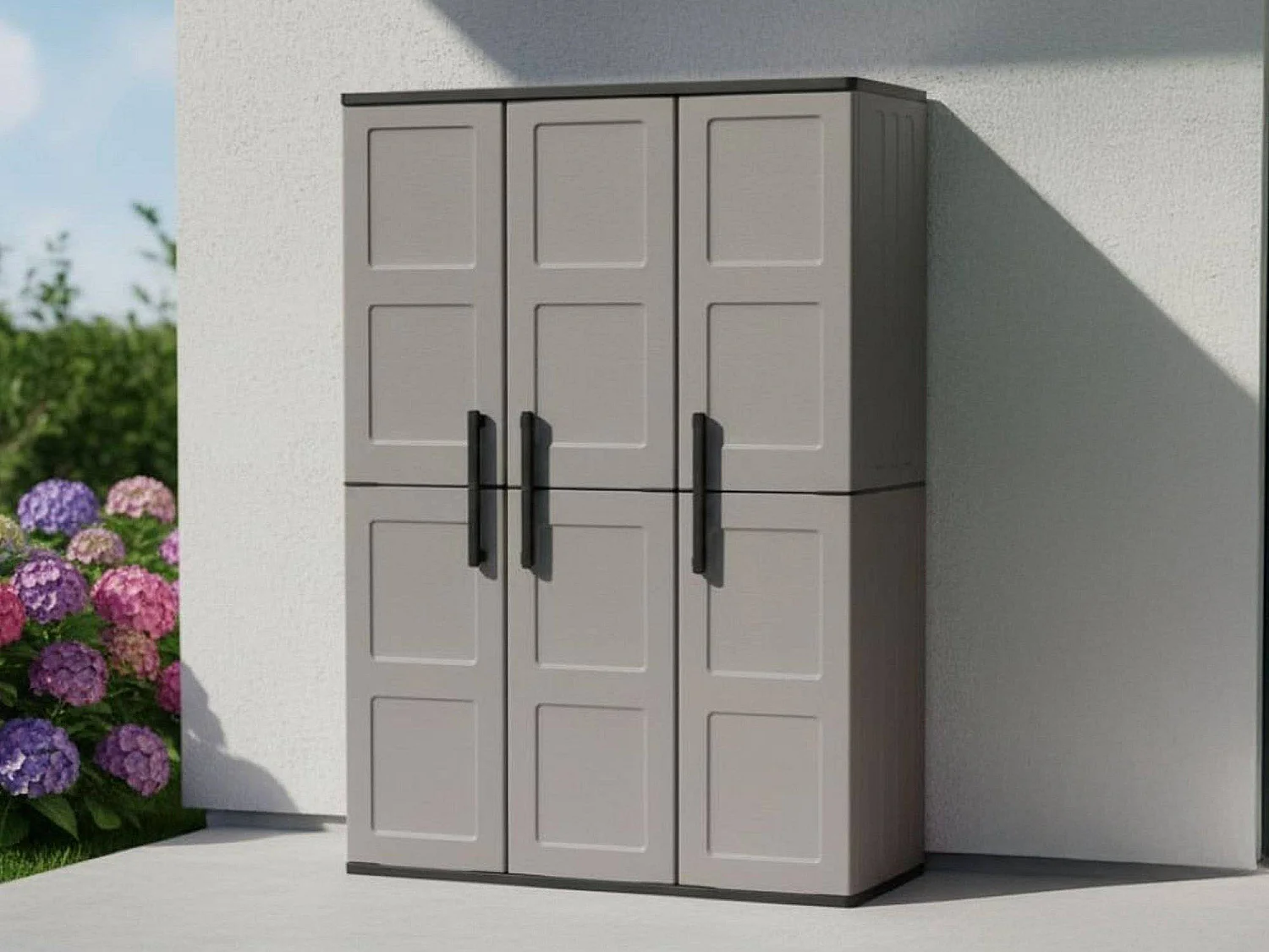 Armadio da Esterno Amordel, 3 Ripiani Made in Italy, 37x102x163h cm Grigio, Mobile da Giardino