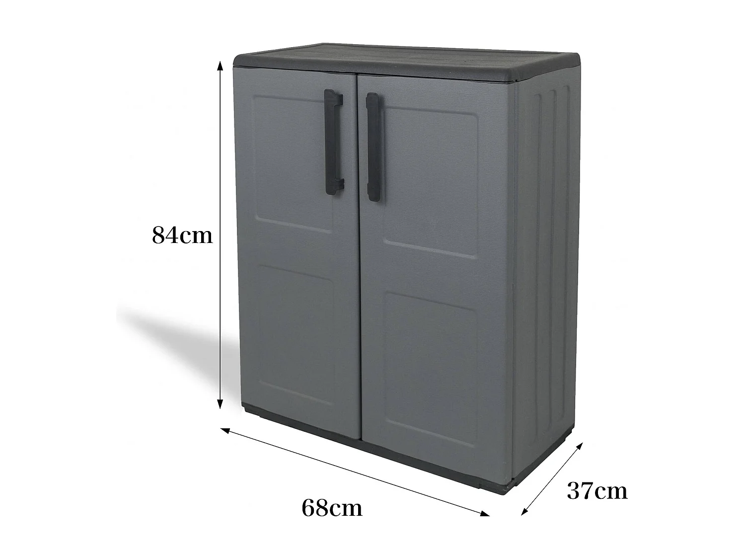 Armoire d'extérieur Mol, Armoire de balcon polyvalente, Armoire d'extérieur avec 2 portes, 100% Made in Italy, 68x37h84 cm, Finition à carreaux, Gris et Noir