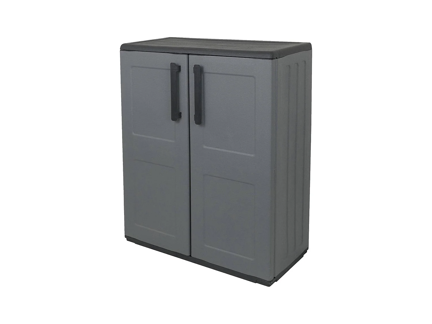 Armoire d'extérieur Mol, Armoire de balcon polyvalente, Armoire d'extérieur avec 2 portes, 100% Made in Italy, 68x37h84 cm, Finition à carreaux, Gris et Noir