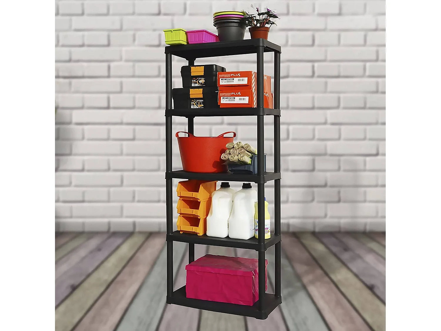 Armoire d'extérieur Damme, Etagère d'extérieur, Armoire de balcon polyvalente, Armoire d'extérieur, 100% Made in Italy, Anthracite, 70x30h176 cm