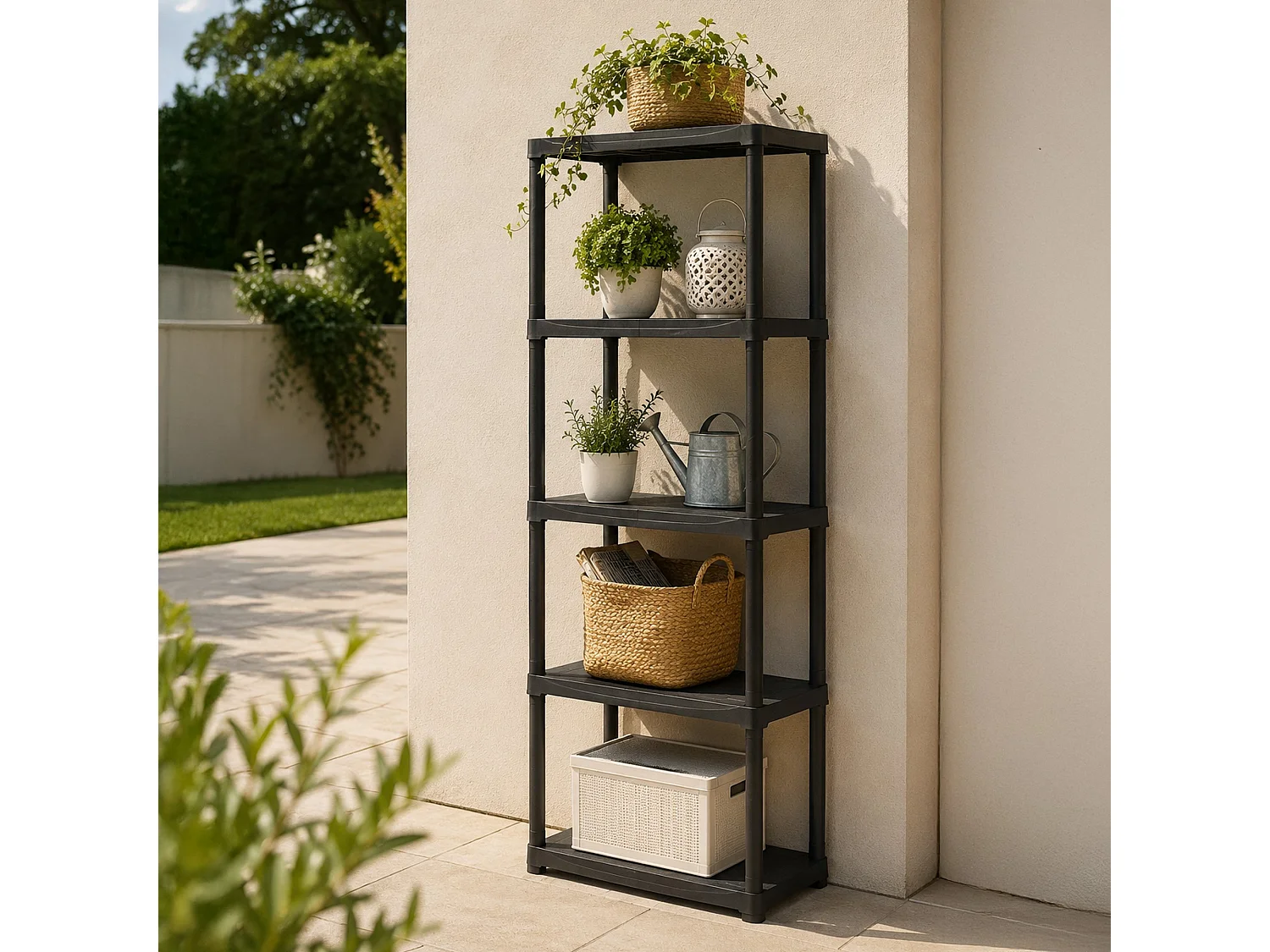 Armoire d'extérieur Damme, Etagère d'extérieur, Armoire de balcon polyvalente, Armoire d'extérieur, 100% Made in Italy, Anthracite, 70x30h176 cm