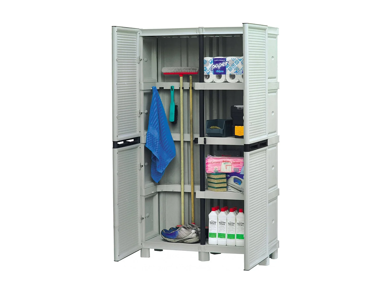 Liège Outdoor-Garderobe, Outdoor-Möbel, Mehrzweck-Wäschegarderobe, 100 % Made in Italy, Hellgrau, 100 x 39 x 172 cm