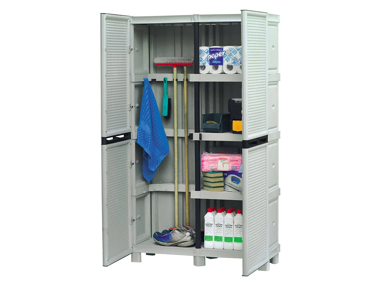 Armoire d'extérieur Liège, Mobilier d'extérieur, Armoire de buanderie polyvalente, 100% Made in Italy, Gris clair, 100x39h172 cm