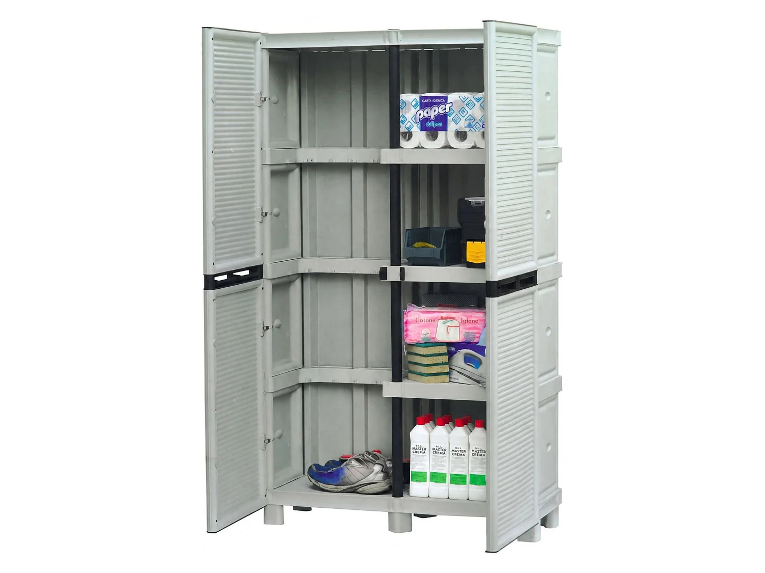 Armoire d'extérieur Liège, Mobilier d'extérieur, Armoire de buanderie polyvalente, 100% Made in Italy, Gris clair, 100x39h172 cm