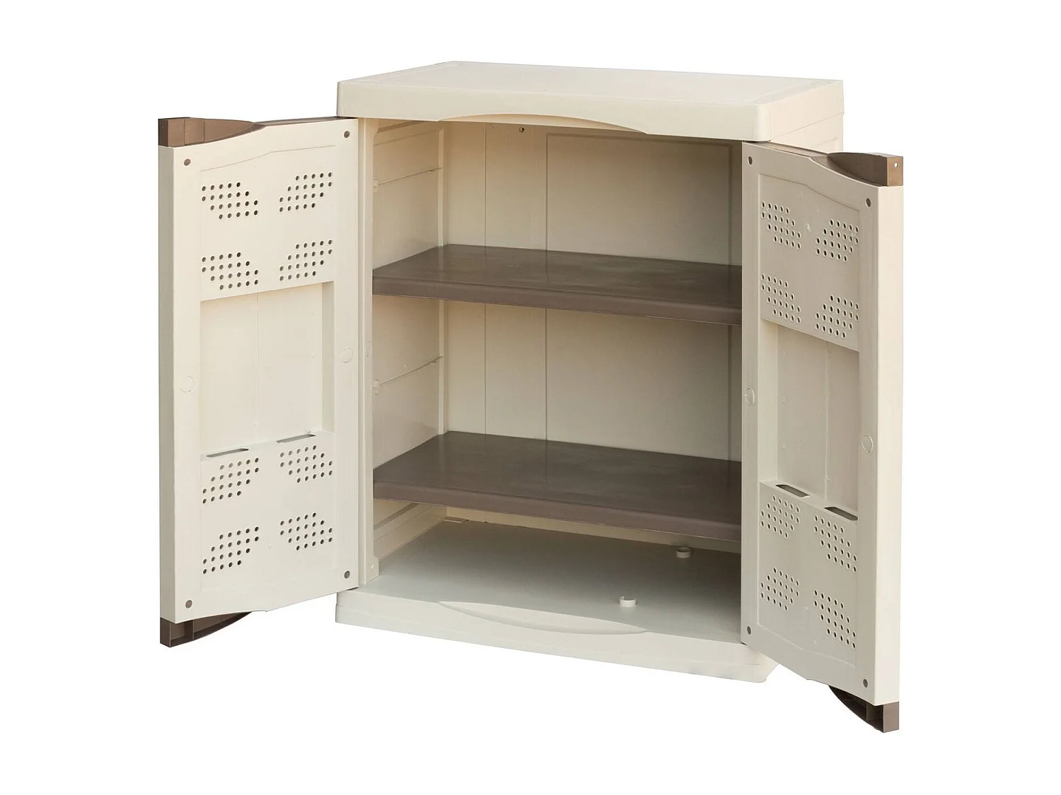 Armoire d'extérieur Courtrai, Armoire de balcon polyvalente, Mobilier d'extérieur avec 2 portes, 100% Made in Italy, Beige et Marron, 70x47h91 cm, Finition élégante