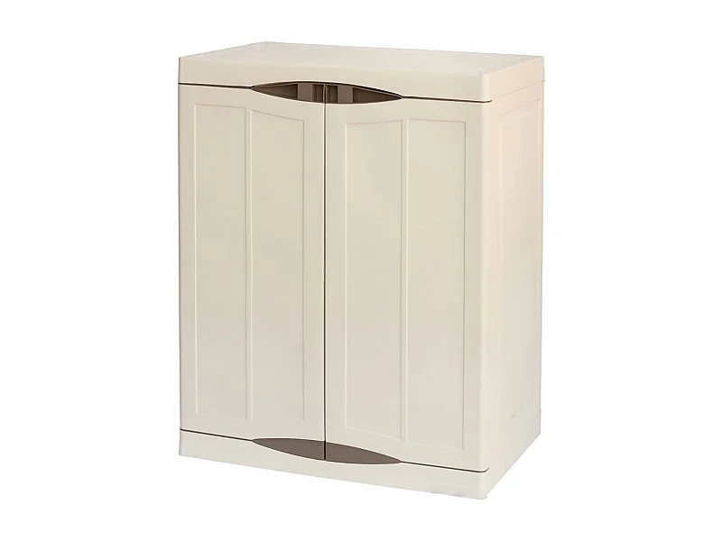 Dambrosi buitengarderobe, Multifunctionele balkongarderobe, 2-deurs buitenkast, 100% Made in Italy, Beige en Bruin, 70x47h91 cm, Elegante afwerking