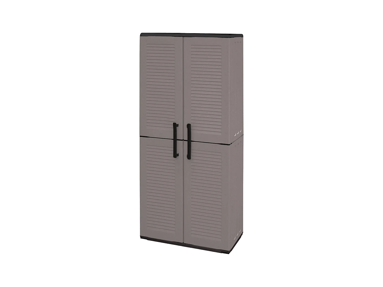 Armoire d'extérieur Geel, Armoire porte-balai polyvalente, Armoire d'extérieur 2 portes, 100% Made in Italy, Finition rayée, 68x37h163 cm, Gris et Noir