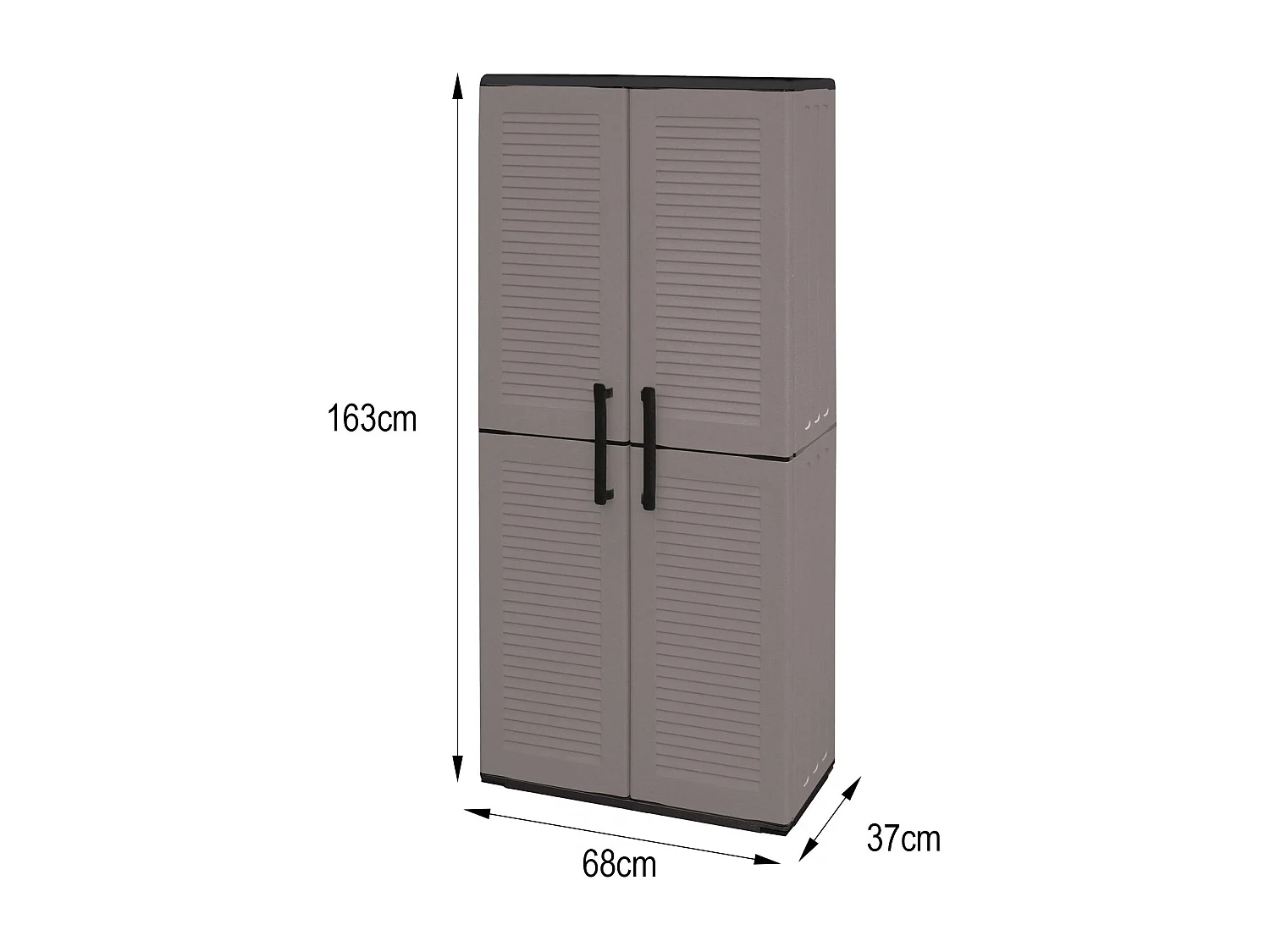 Dargentes buitenkast, Multifunctionele bezemkast, 2-deurs buitenkast, 100% Made in Italy, Gestreepte afwerking, 68x37h163 cm, Grijs en Zwart