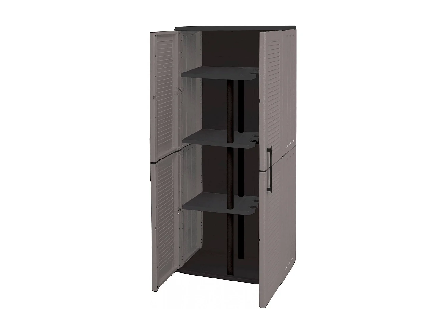 Dargentes buitenkast, Multifunctionele bezemkast, 2-deurs buitenkast, 100% Made in Italy, Gestreepte afwerking, 68x37h163 cm, Grijs en Zwart