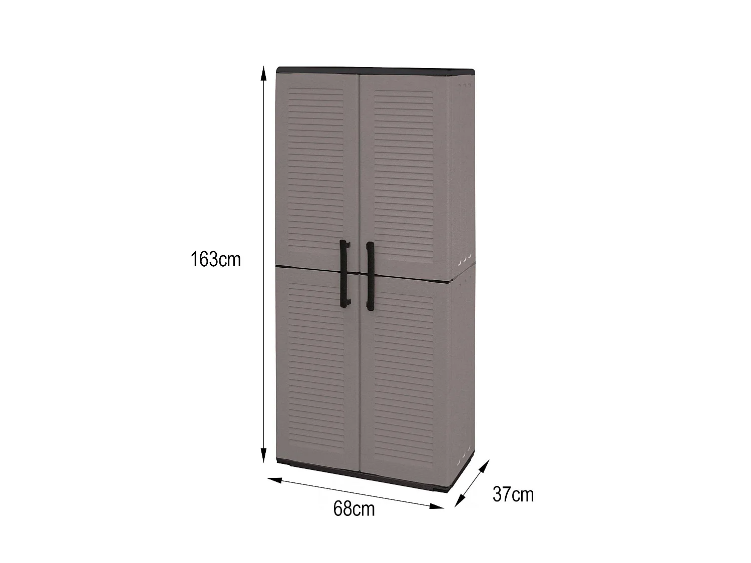 Dargentes buitenkast, Multifunctionele bezemkast, 2-deurs buitenkast, 100% Made in Italy, Gestreepte afwerking, 68x37h163 cm, Grijs en Zwart