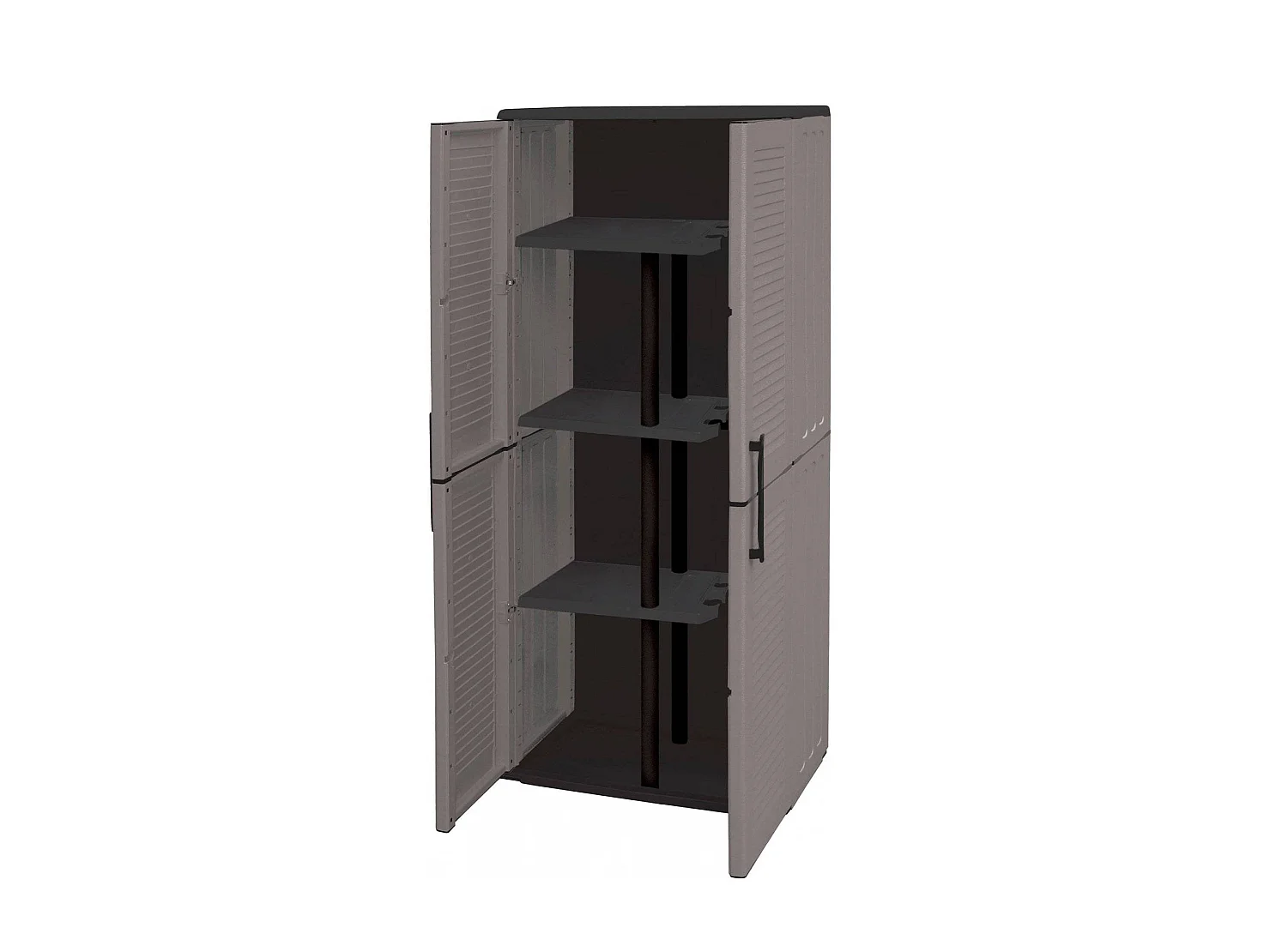 Dargentes buitenkast, Multifunctionele bezemkast, 2-deurs buitenkast, 100% Made in Italy, Gestreepte afwerking, 68x37h163 cm, Grijs en Zwart
