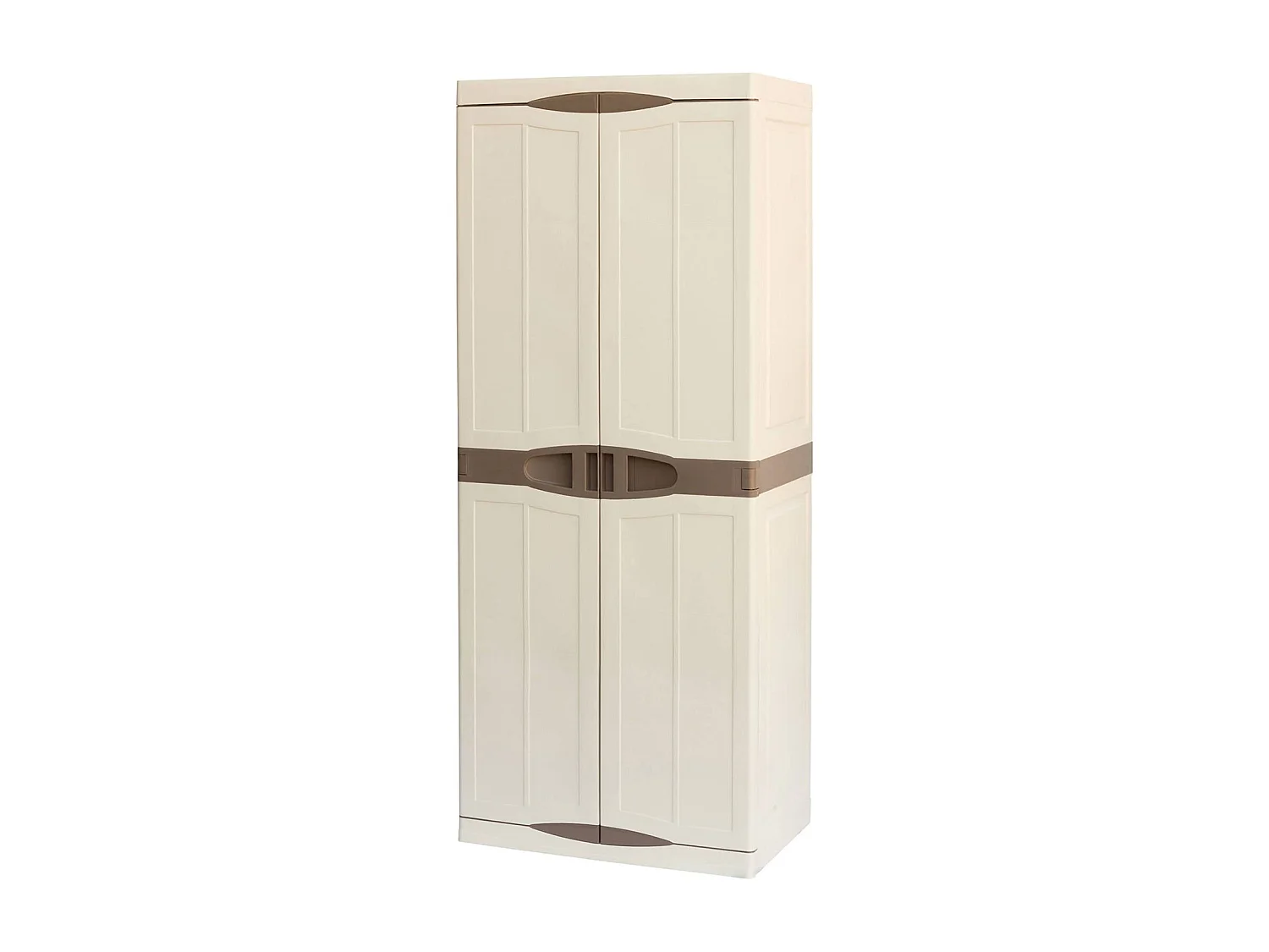 Armoire d'extérieur Marchin, Armoire de balcon polyvalente, Armoire d'extérieur 2 portes, 100% Made in Italy, Beige et Marron, Finition élégante, 70x47h179 cm