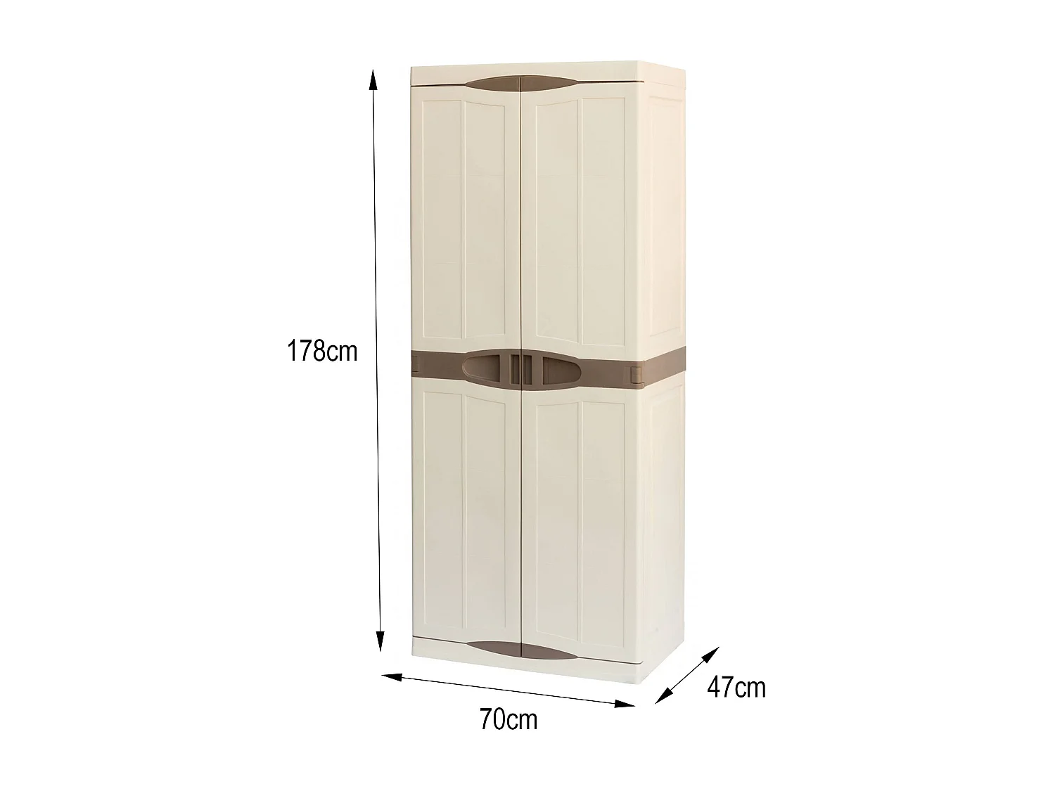 Armario de exterior Dbattistin, Mueble de balcón multiusos, Mueble de exterior de 2 puertas, 100% Made in Italy, Beige y Marrón, Acabado elegante, 70x47h179 cm