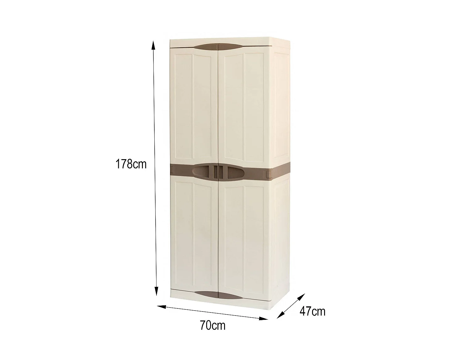 Armoire d'extérieur Marchin, Armoire de balcon polyvalente, Armoire d'extérieur 2 portes, 100% Made in Italy, Beige et Marron, Finition élégante, 70x47h179 cm