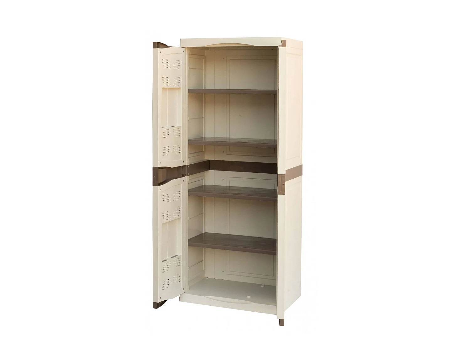 Armoire d'extérieur Marchin, Armoire de balcon polyvalente, Armoire d'extérieur 2 portes, 100% Made in Italy, Beige et Marron, Finition élégante, 70x47h179 cm