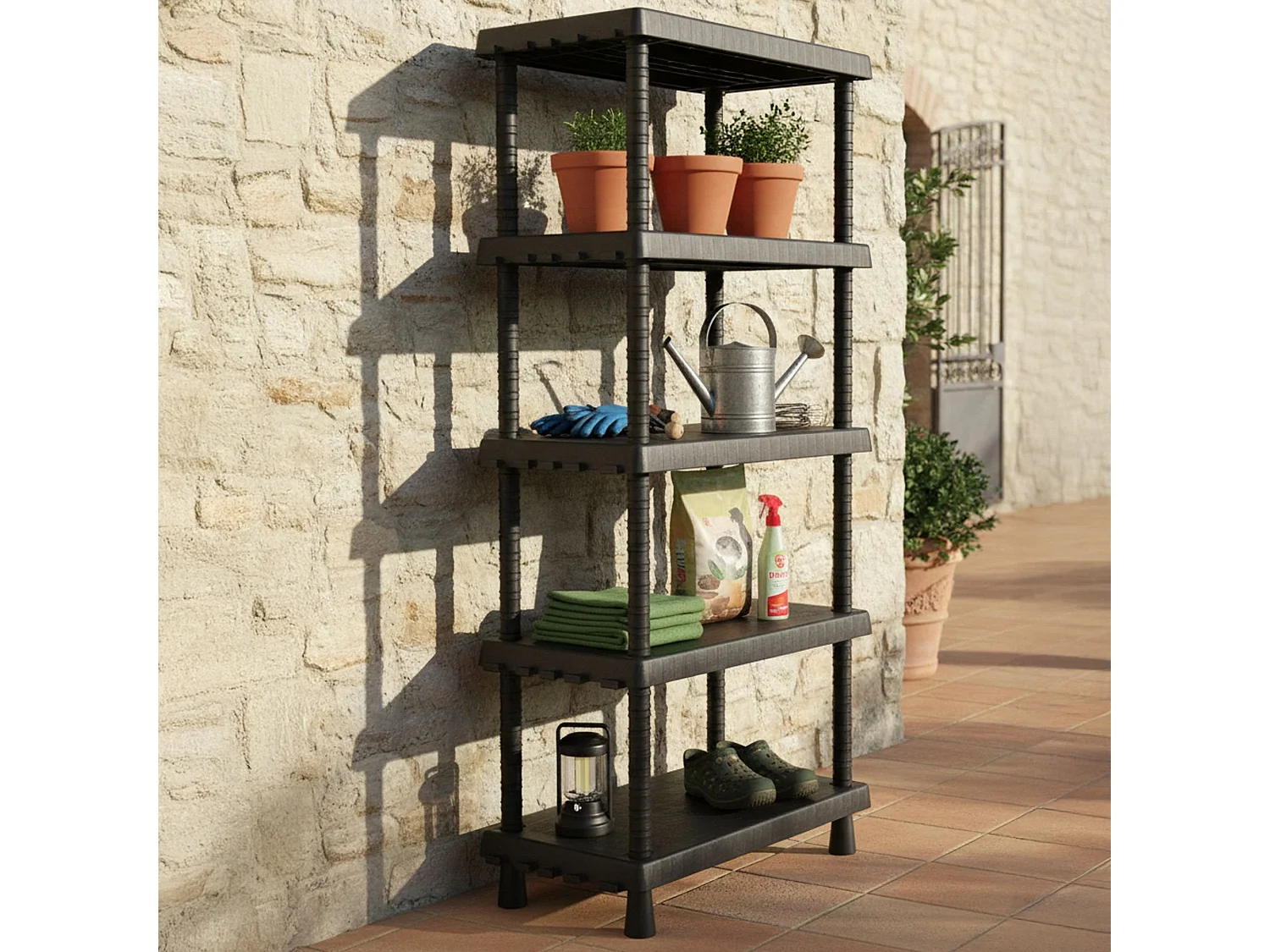 Armoire d'extérieur Incourt, Etagère d'extérieur, Armoire polyvalente avec 3 étagères, 100% Made in Italy, Anthracite, 72x35h165 cm