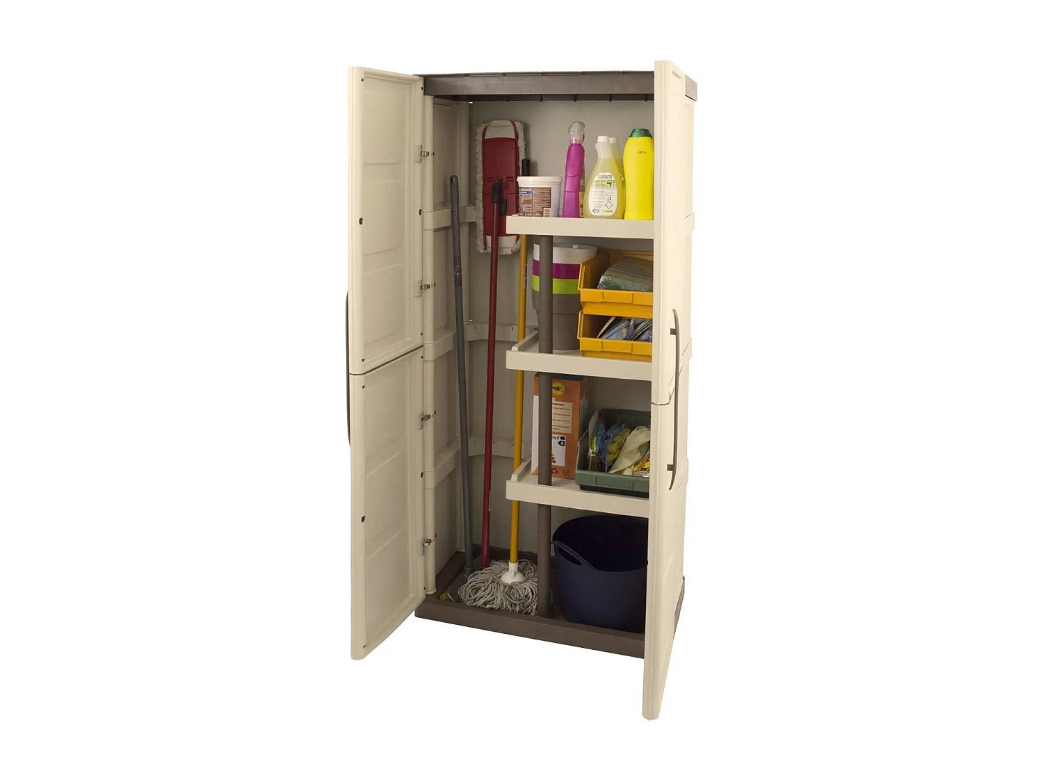 Armadio da Esterno Ipno, 3 Ripiani Made in Italy, 39x70x165h cm Beige, Mobile da Giardino