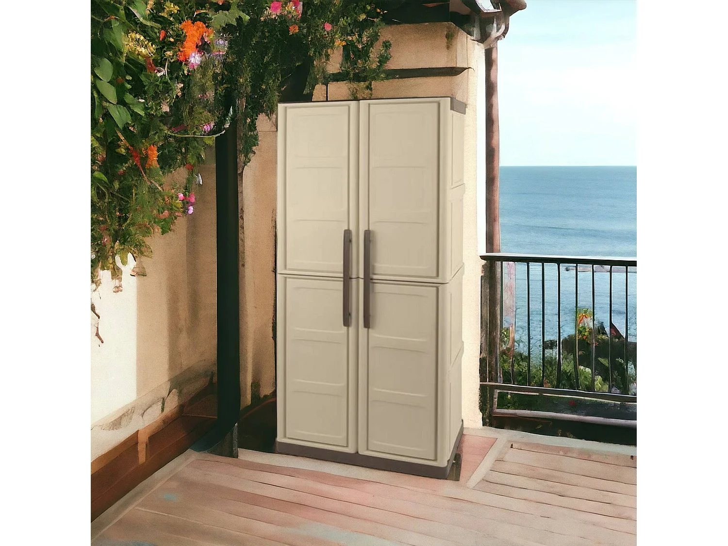 Armadio da Esterno Ipno, 3 Ripiani Made in Italy, 39x70x165h cm Beige, Mobile da Giardino