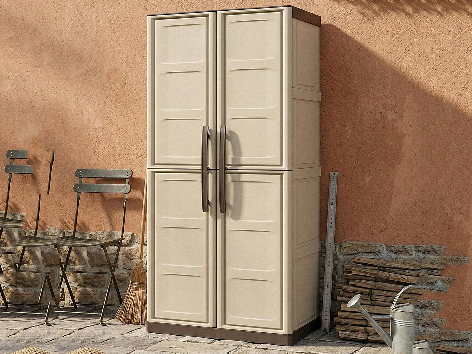 Armadio da Esterno Ipno, 3 Ripiani Made in Italy, 39x70x165h cm Beige, Mobile da Giardino