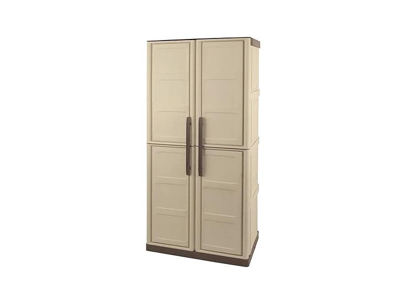 Armoire d'extérieur Avelgem, Armoire de balcon polyvalente, armoire à balais 2 portes, 100% Made in Italy, 70x47h178 cm, Beige et Marron, Finition damier
