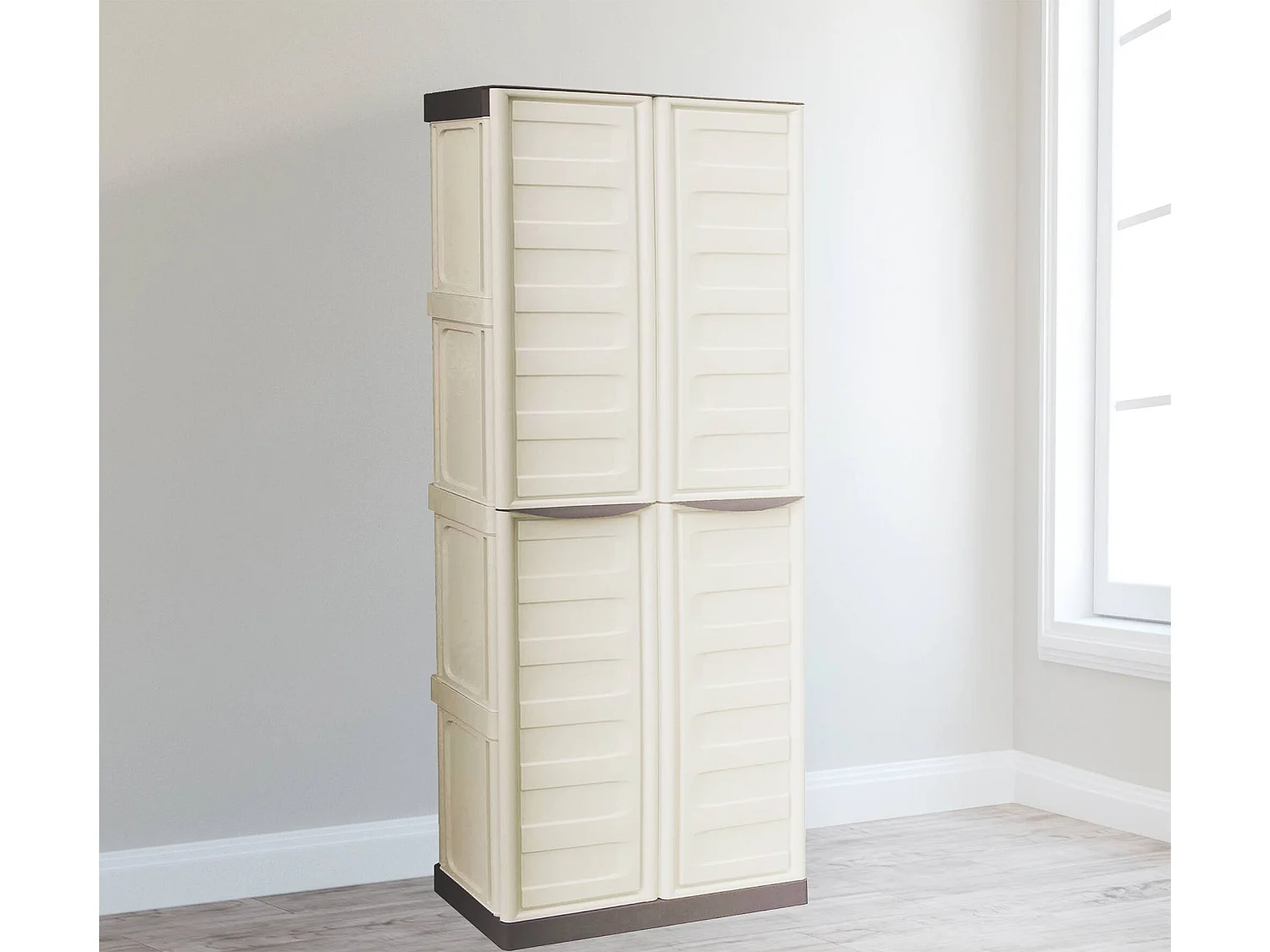 Dmora - Armadio da esterno Adenina, Finitura righe, 70x39h165 cm