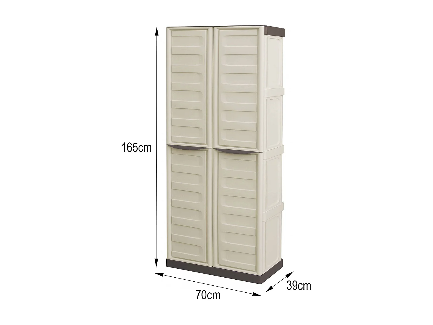 Armoire d'extérieur Marchin, Armoire de balcon polyvalente, Armoire d'extérieur 2 portes, 100% Made in Italy, Beige et Marron, Finition Rayée, 70x39h165 cm