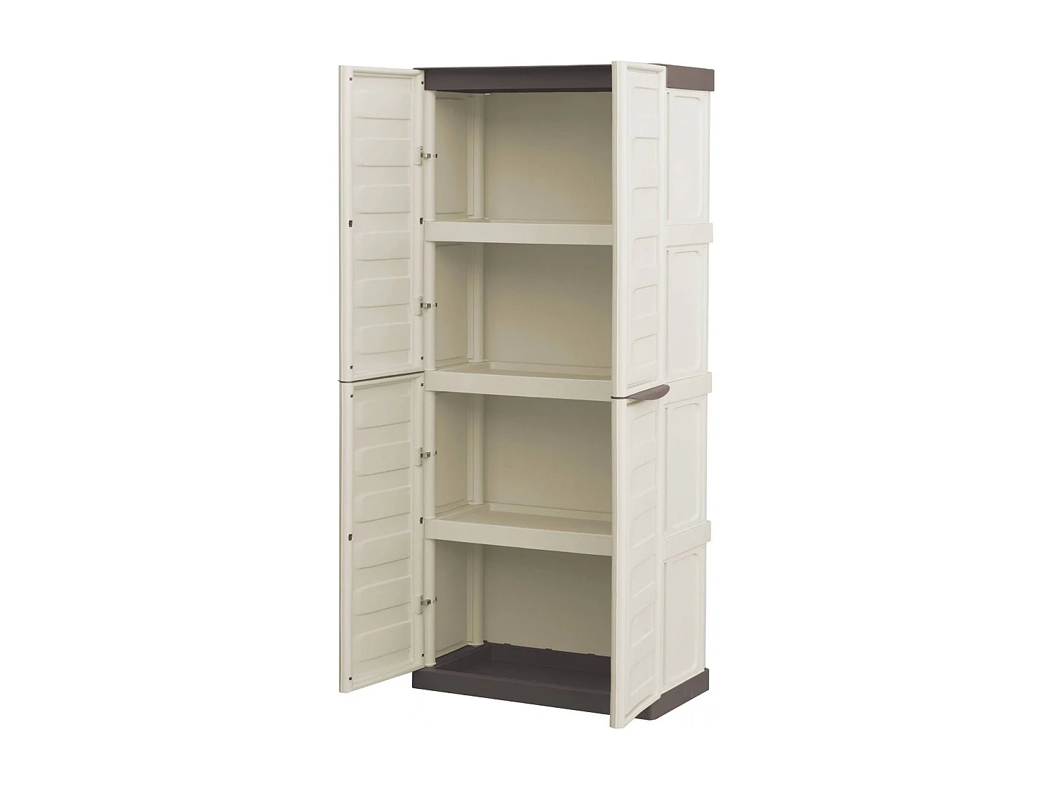Armoire d'extérieur Marchin, Armoire de balcon polyvalente, Armoire d'extérieur 2 portes, 100% Made in Italy, Beige et Marron, Finition Rayée, 70x39h165 cm